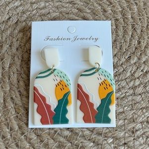 Handmade tropical leaves acrylic drop earrings